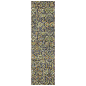 Homeroots 8' Runner Rug – Stylish Blue And Black Floral Design, Washable, Non-skid For Indoor And Outdoor Use Paprika Polyester 564348