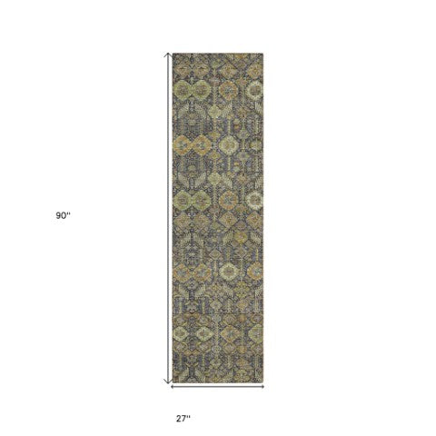 Homeroots 8' Runner Rug – Stylish Blue And Black Floral Design, Washable, Non-skid For Indoor And Outdoor Use Paprika Polyester 564348