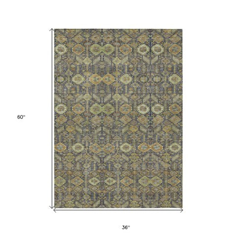 Homeroots 8' Runner Rug – Stylish Blue And Black Floral Design, Washable, Non-skid For Indoor And Outdoor Use 3' X 5' Polyester 564350