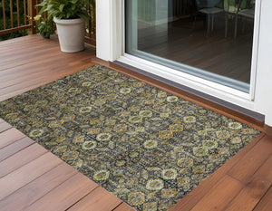 Homeroots 8' Runner Rug – Stylish Blue And Black Floral Design, Washable, Non-skid For Indoor And Outdoor Use 3' X 5' Polyester 564350