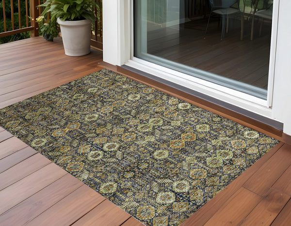 Homeroots 8' Runner Rug – Stylish Blue And Black Floral Design, Washable, Non-skid For Indoor And Outdoor Use 3' X 5' Polyester 564350