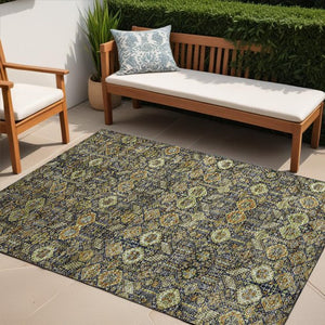 Homeroots 8' Runner Rug – Stylish Blue And Black Floral Design, Washable, Non-skid For Indoor And Outdoor Use 5' X 8' Polyester 564351
