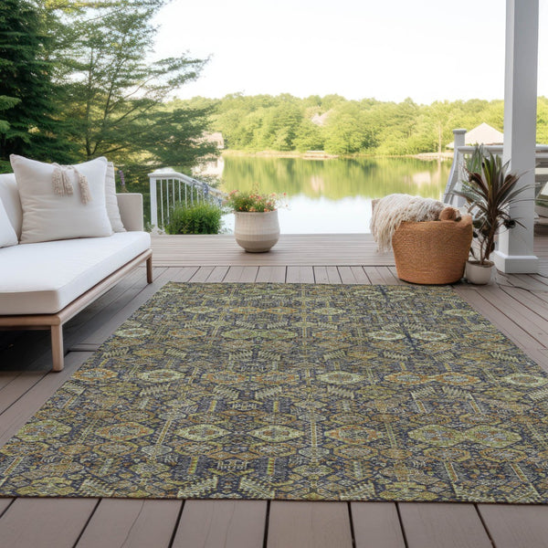 Homeroots 8' Runner Rug – Stylish Blue And Black Floral Design, Washable, Non-skid For Indoor And Outdoor Use 5' X 8' Polyester 564351
