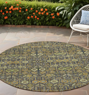 Homeroots 8' Runner Rug – Stylish Blue And Black Floral Design, Washable, Non-skid For Indoor And Outdoor Use 8' Round Polyester 564352