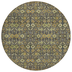 HomeRoots 5' Blue and Black Floral Area Rug – Washable, Non-Skid Design for Indoor and Outdoor Spaces 8' Round 564352