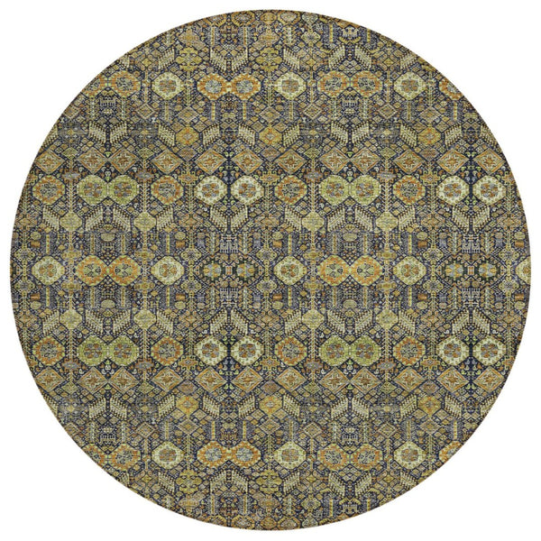 HomeRoots 5' Blue and Black Floral Area Rug – Washable, Non-Skid Design for Indoor and Outdoor Spaces 8' Round 564352