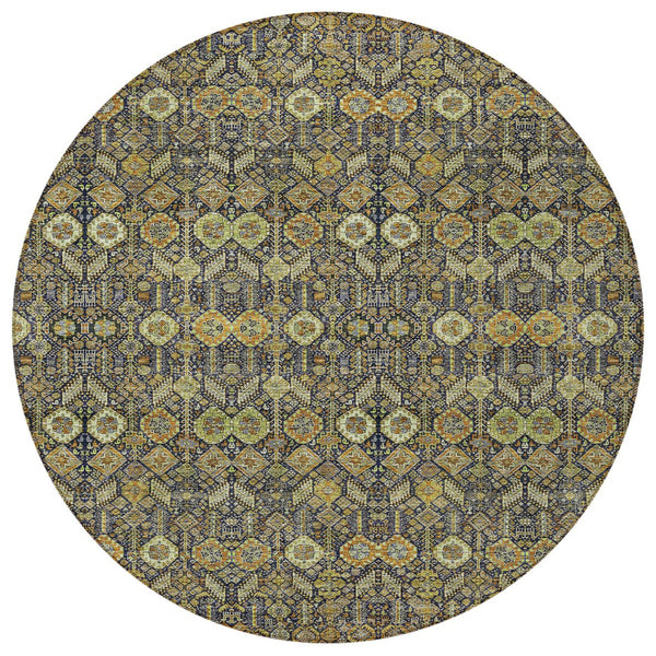 Homeroots 8' Runner Rug – Stylish Blue And Black Floral Design, Washable, Non-skid For Indoor And Outdoor Use 8' Round Polyester 564352
