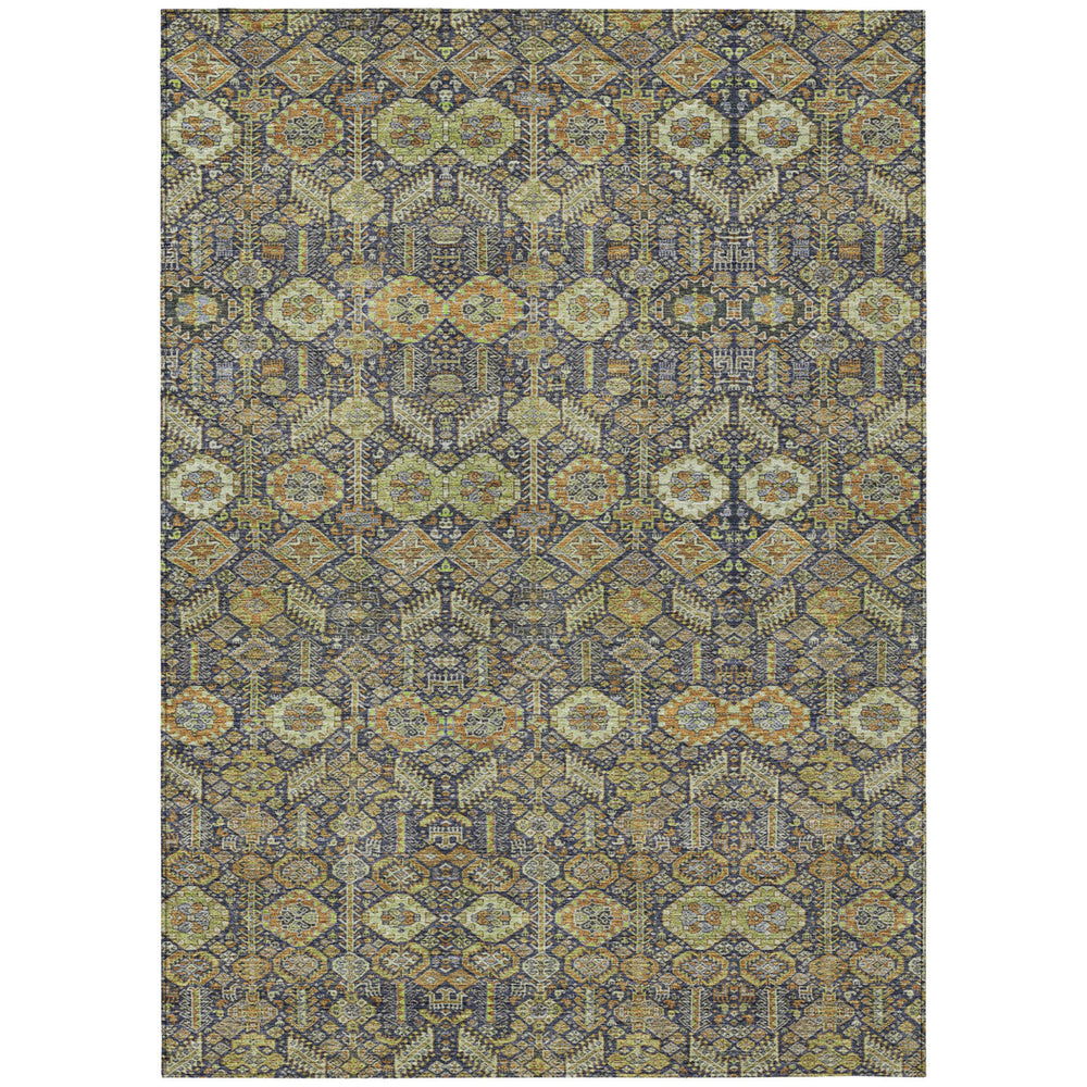 Homeroots 8' X 10' Blue And Orange Floral Washable Non Skid Indoor Outdoor Area Rug Paprika Polyester 564353