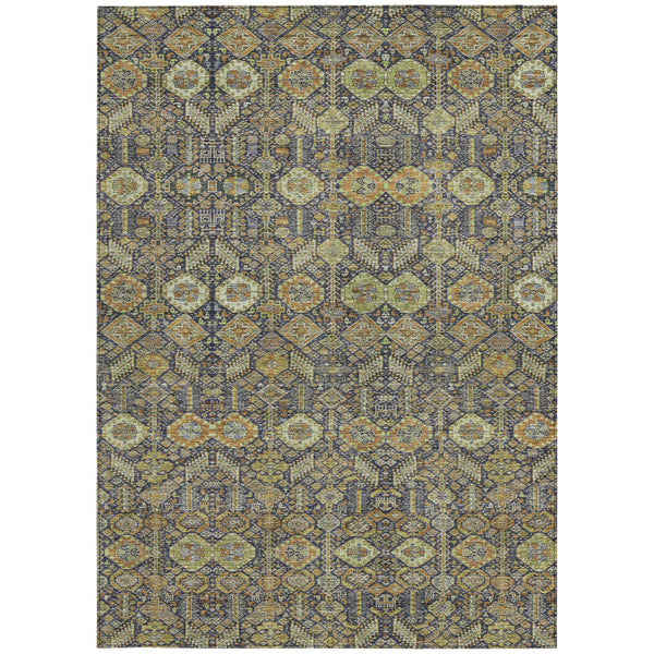 Homeroots 8' X 10' Blue And Orange Floral Washable Non Skid Indoor Outdoor Area Rug Paprika Polyester 564353