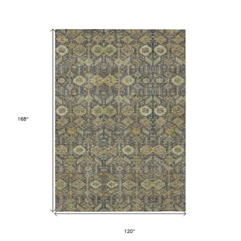Homeroots 8' Runner Rug – Stylish Blue And Black Floral Design, Washable, Non-skid For Indoor And Outdoor Use 10' X 14' Polyester 564355