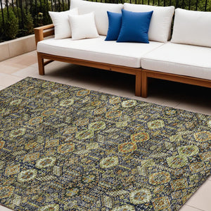 Homeroots 8' Runner Rug – Stylish Blue And Black Floral Design, Washable, Non-skid For Indoor And Outdoor Use 10' X 14' Polyester 564355