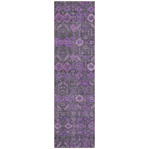 Homeroots 8' Runner Purple And Green Floral Washable Non Skid Indoor Outdoor Runner Rug Purple Polyester 564357