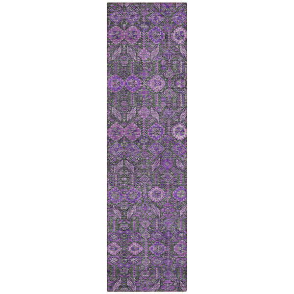 Homeroots 8' Runner Purple And Green Floral Washable Non Skid Indoor Outdoor Runner Rug Purple Polyester 564357