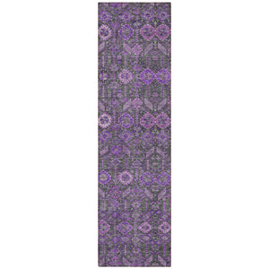 Homeroots 8' Runner Purple And Green Floral Washable Non Skid Indoor Outdoor Runner Rug Purple Polyester 564357