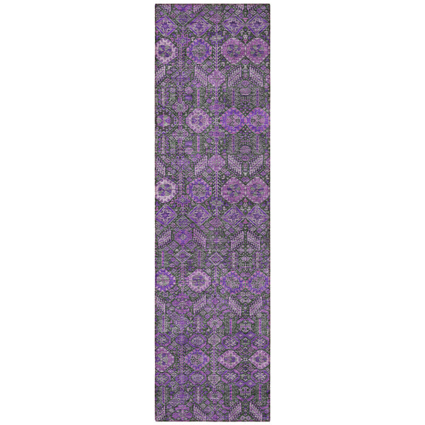 Homeroots 8' Runner Purple And Green Floral Washable Non Skid Indoor Outdoor Runner Rug Purple Polyester 564357