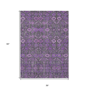 Homeroots 3' X 5' Purple And Green Floral Washable Non Skid Indoor Outdoor Area Rug Purple Polyester 564359