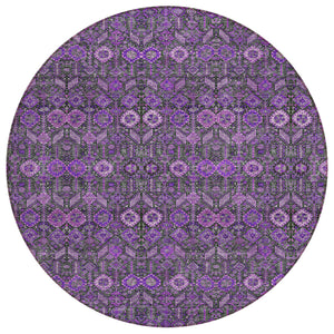 Homeroots 8' Round Purple And Green Round Floral Washable Non Skid Indoor Outdoor Area Rug Purple Polyester 564361