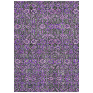 Homeroots 9' X 12' Purple And Green Floral Washable Non Skid Indoor Outdoor Area Rug Purple Polyester 564363
