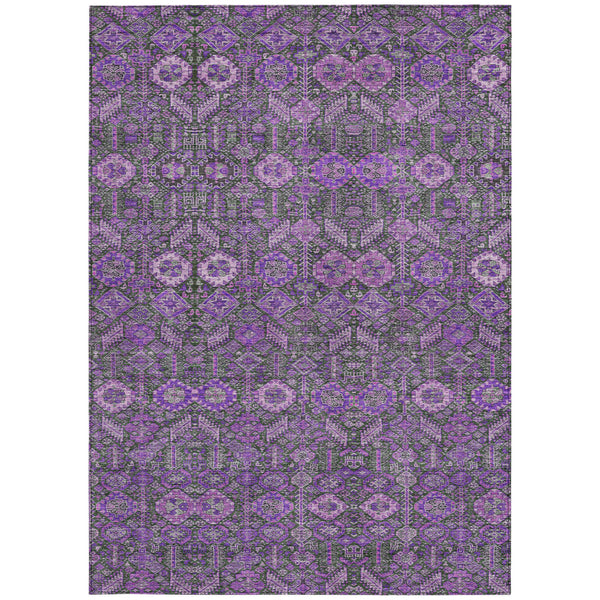 Homeroots 9' X 12' Purple And Green Floral Washable Non Skid Indoor Outdoor Area Rug Purple Polyester 564363