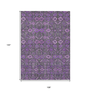 Homeroots 9' X 12' Purple And Green Floral Washable Non Skid Indoor Outdoor Area Rug Purple Polyester 564363