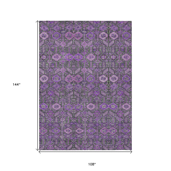 Homeroots 9' X 12' Purple And Green Floral Washable Non Skid Indoor Outdoor Area Rug Purple Polyester 564363