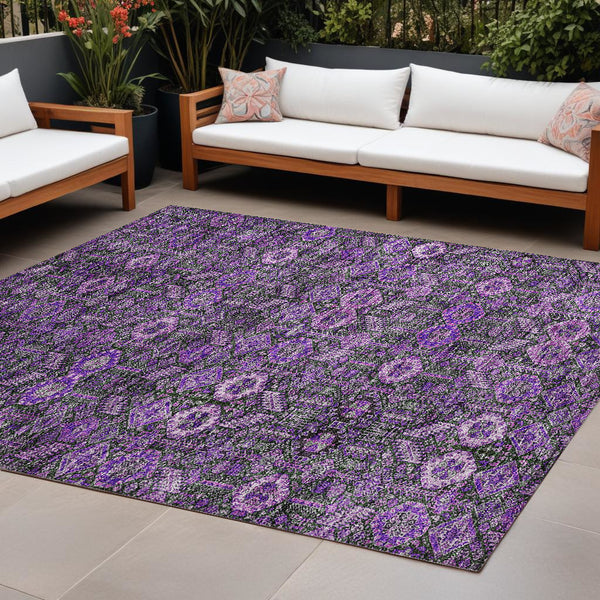 Homeroots 9' X 12' Purple And Green Floral Washable Non Skid Indoor Outdoor Area Rug Purple Polyester 564363
