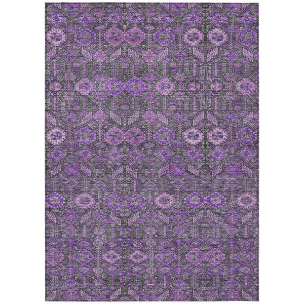 Homeroots 9' X 12' Purple And Green Floral Washable Non Skid Indoor Outdoor Area Rug Purple Polyester 564363
