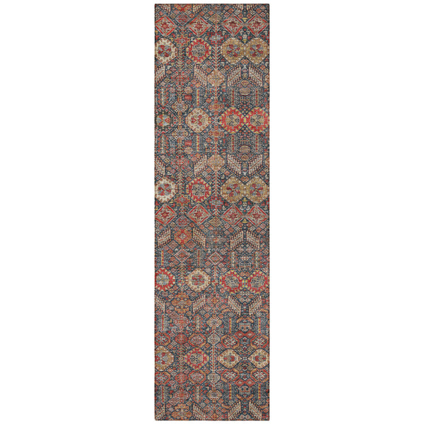 Homeroots 8' Runner Red And Dark Blue Floral Washable Non Skid Indoor Outdoor Runner Rug Red Polyester 564366