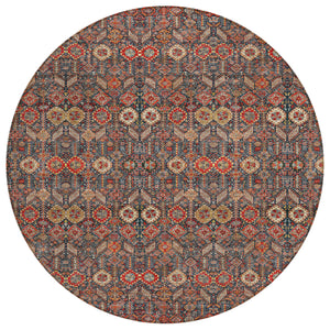 Homeroots 8' Round Red And Dark Blue Round Floral Washable Non Skid Indoor Outdoor Area Rug Red Polyester 564370