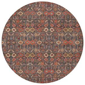 Homeroots 8' Round Red And Dark Blue Round Floral Washable Non Skid Indoor Outdoor Area Rug Red Polyester 564370