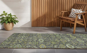 Homeroots 8' Runner Moss Green And Gray Floral Washable Non Skid Indoor Outdoor Runner Rug Taupe Polyester 564375