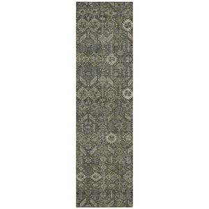 Homeroots 8' Runner Moss Green And Gray Floral Washable Non Skid Indoor Outdoor Runner Rug Taupe Polyester 564375