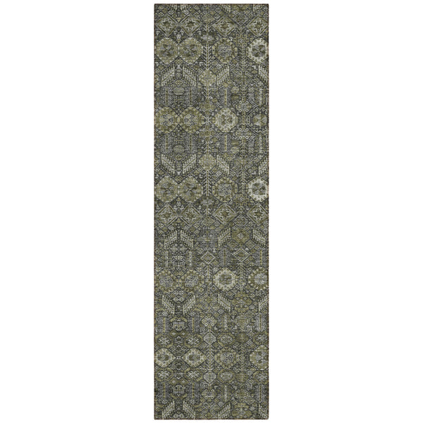 Homeroots 8' Runner Moss Green And Gray Floral Washable Non Skid Indoor Outdoor Runner Rug Taupe Polyester 564375