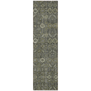 Homeroots 8' Runner Moss Green And Gray Floral Washable Non Skid Indoor Outdoor Runner Rug Taupe Polyester 564375