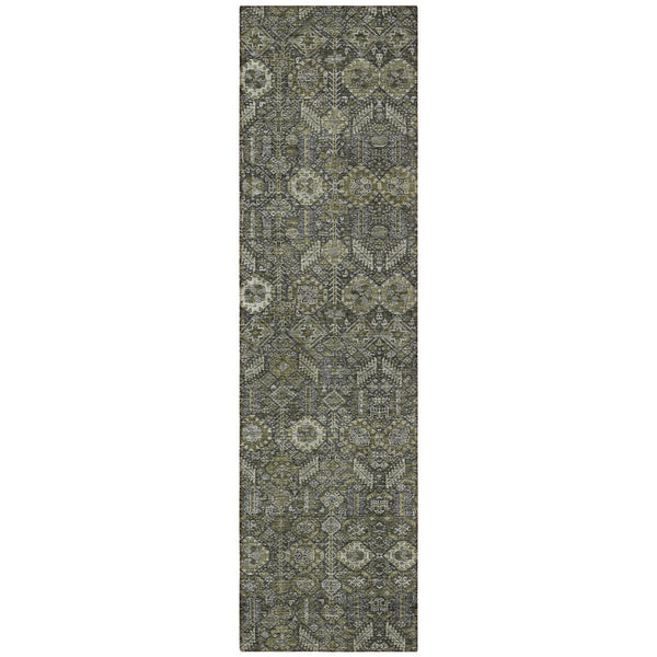 Homeroots 8' Runner Moss Green And Gray Floral Washable Non Skid Indoor Outdoor Runner Rug Taupe Polyester 564375