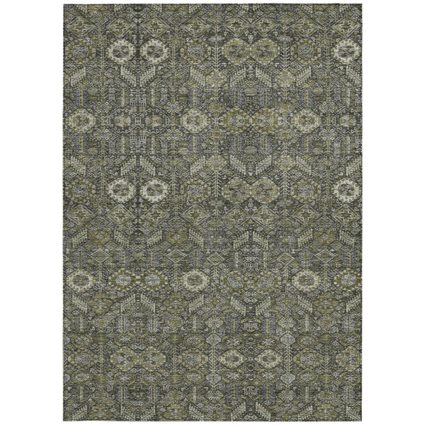 Homeroots 9' X 12' Moss Green And Gray Floral Washable Non Skid Indoor Outdoor Area Rug Taupe Polyester 564381