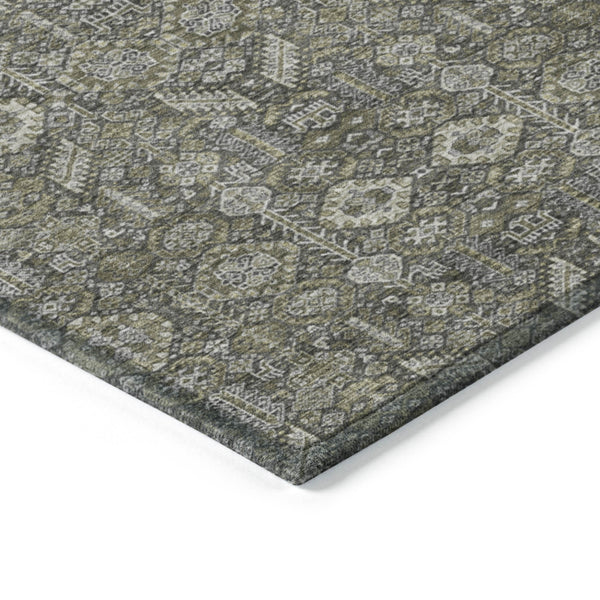 Homeroots 9' X 12' Moss Green And Gray Floral Washable Non Skid Indoor Outdoor Area Rug Taupe Polyester 564381