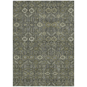 Homeroots 9' X 12' Moss Green And Gray Floral Washable Non Skid Indoor Outdoor Area Rug Taupe Polyester 564381