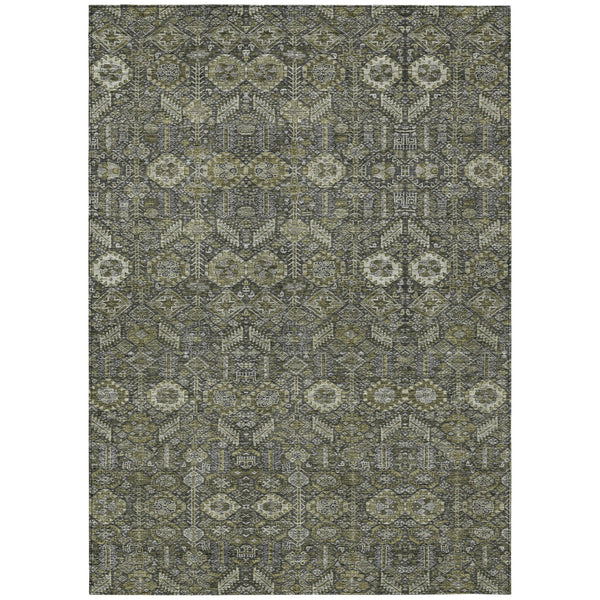 Homeroots 10' X 14' Moss Green And Gray Floral Washable Non Skid Indoor Outdoor Area Rug Taupe Polyester 564382