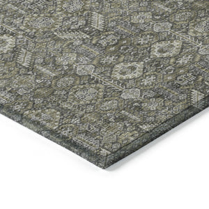 Homeroots 10' X 14' Moss Green And Gray Floral Washable Non Skid Indoor Outdoor Area Rug Taupe Polyester 564382