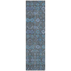 Homeroots 8' Runner Blue And Coffee Floral Washable Non Skid Indoor Outdoor Runner Rug Teal Polyester 564384
