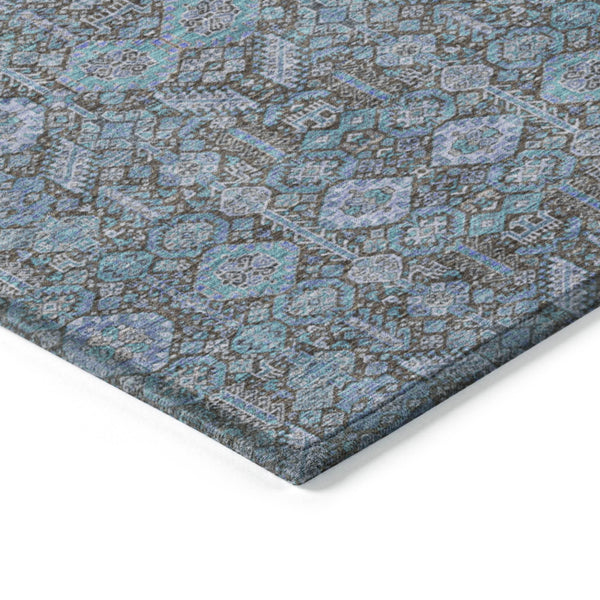 Homeroots 8' Runner Blue And Coffee Floral Washable Non Skid Indoor Outdoor Runner Rug Teal Polyester 564384