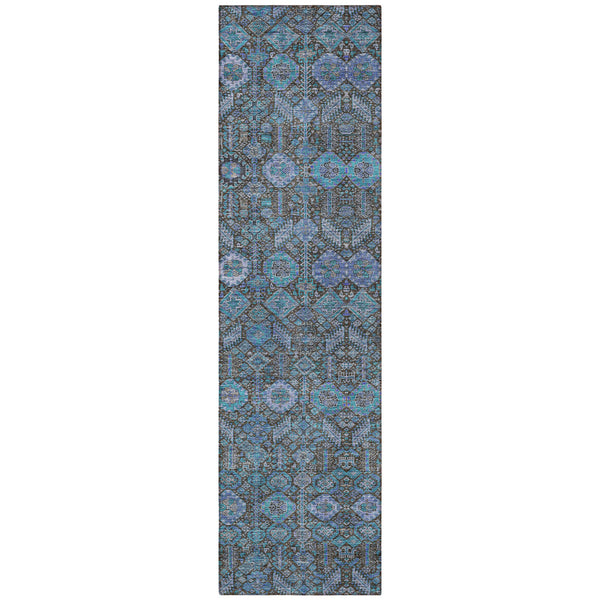 Homeroots 8' Runner Blue And Coffee Floral Washable Non Skid Indoor Outdoor Runner Rug Teal Polyester 564384