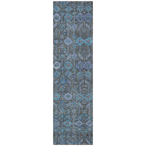 Homeroots 8' Runner Blue And Coffee Floral Washable Non Skid Indoor Outdoor Runner Rug Teal Polyester 564384