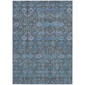 Homeroots 5' X 8' Blue And Coffee Floral Washable Non Skid Indoor Outdoor Area Rug Teal Polyester 564387