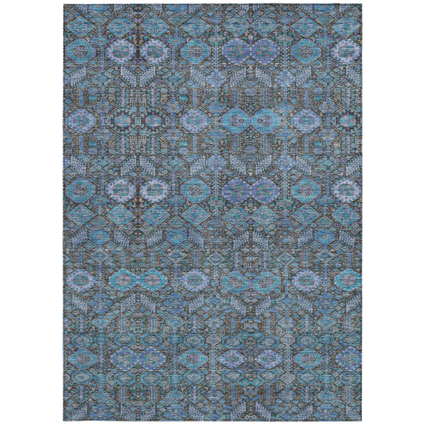 Homeroots 5' X 8' Blue And Coffee Floral Washable Non Skid Indoor Outdoor Area Rug Teal Polyester 564387