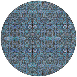 Homeroots 8' X 8' Teal Round Tribal Washable Indoor Outdoor Area Rug Teal Polyester 564388