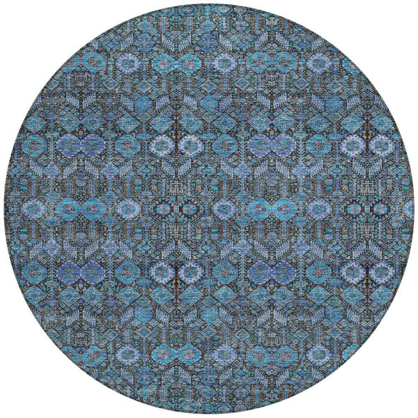 Homeroots 8' X 8' Teal Round Tribal Washable Indoor Outdoor Area Rug Teal Polyester 564388