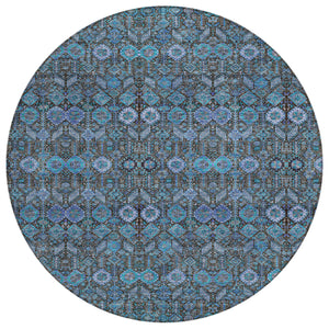 Homeroots 8' X 8' Teal Round Tribal Washable Indoor Outdoor Area Rug Teal Polyester 564388