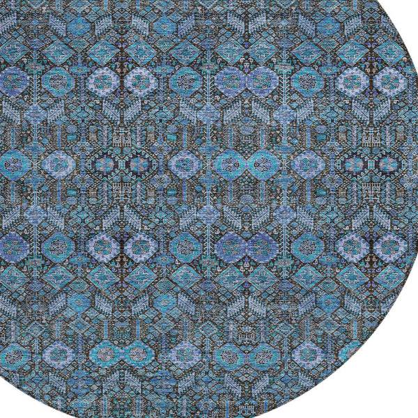 Homeroots 8' X 8' Teal Round Tribal Washable Indoor Outdoor Area Rug Teal Polyester 564388